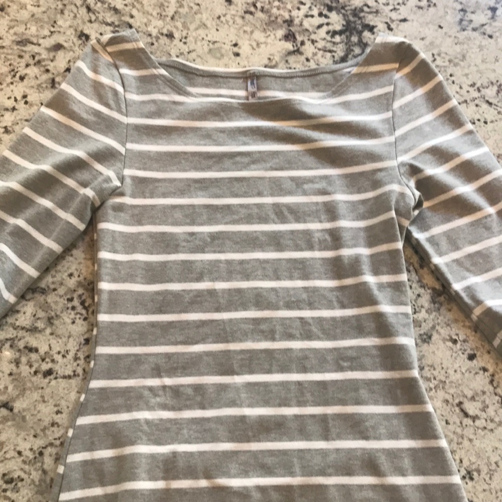 Knit gray and white stripe dress